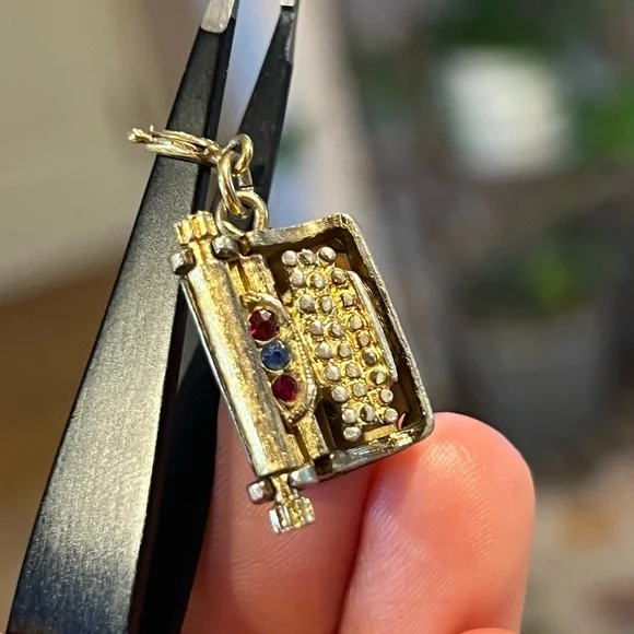 Monet Gold and Silver Typewriter Charm with Red and Blue Accents - Picture 4 of 8